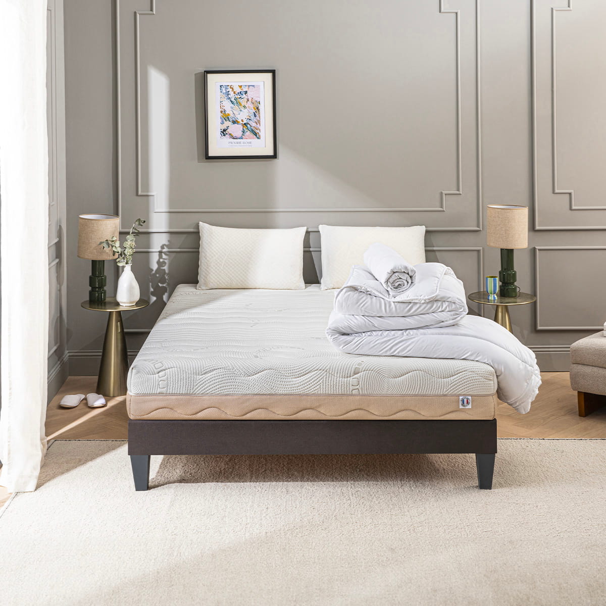 Prêt-à-dormir LÉMAN avec Sommier, Couette, Oreillers et Protège-matelas
