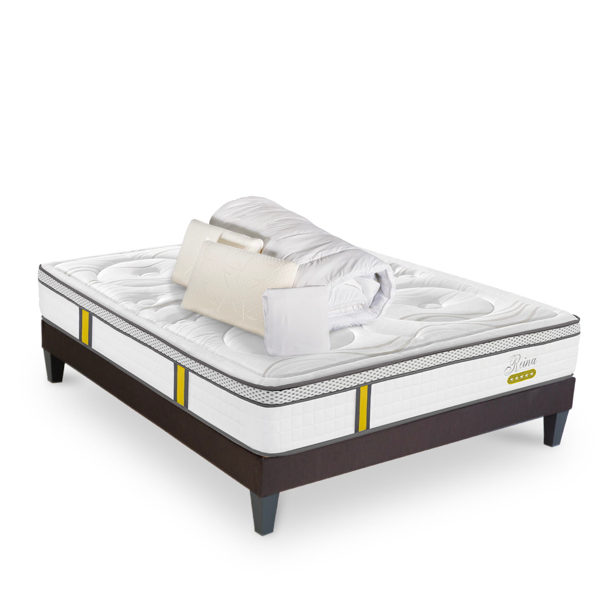 Prêt-à-dormir REINA 2.0 avec Sommier, Couette, Oreillers et Protège-matelas