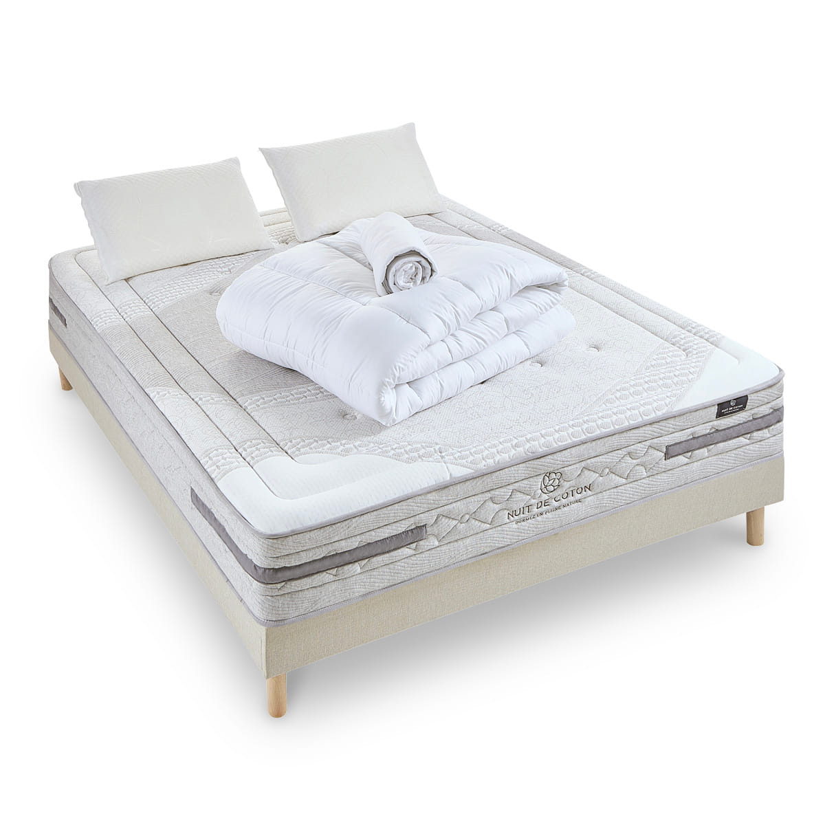 Prêt-à-dormir SÉRÉNADE avec Sommier, Couette, Oreillers et Protège-matelas