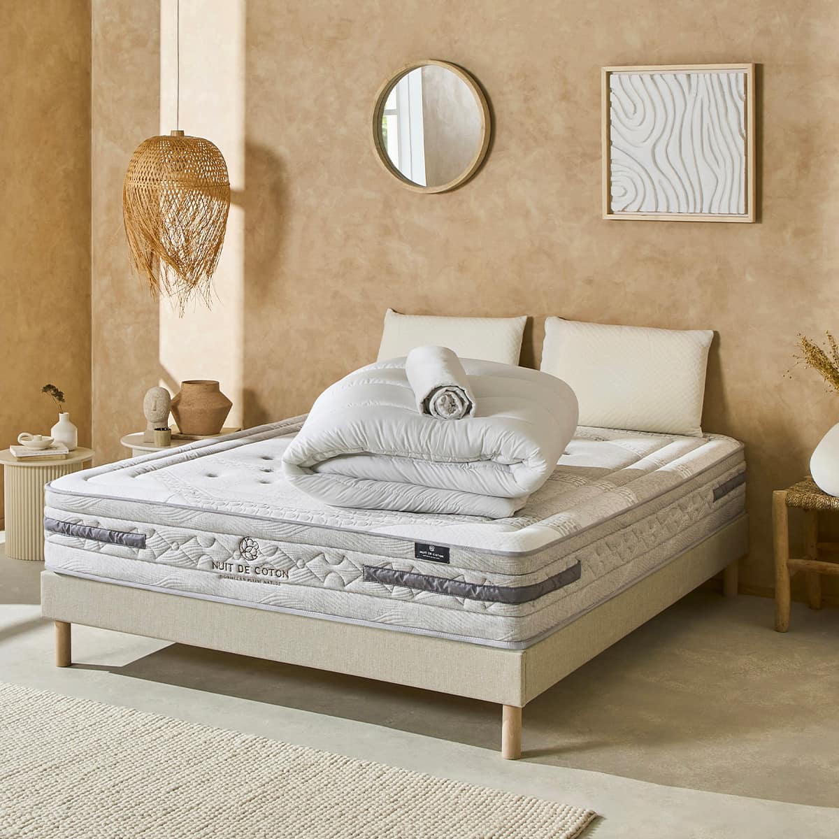 Prêt-à-dormir SÉRÉNADE avec Sommier, Couette, Oreillers et Protège-matelas