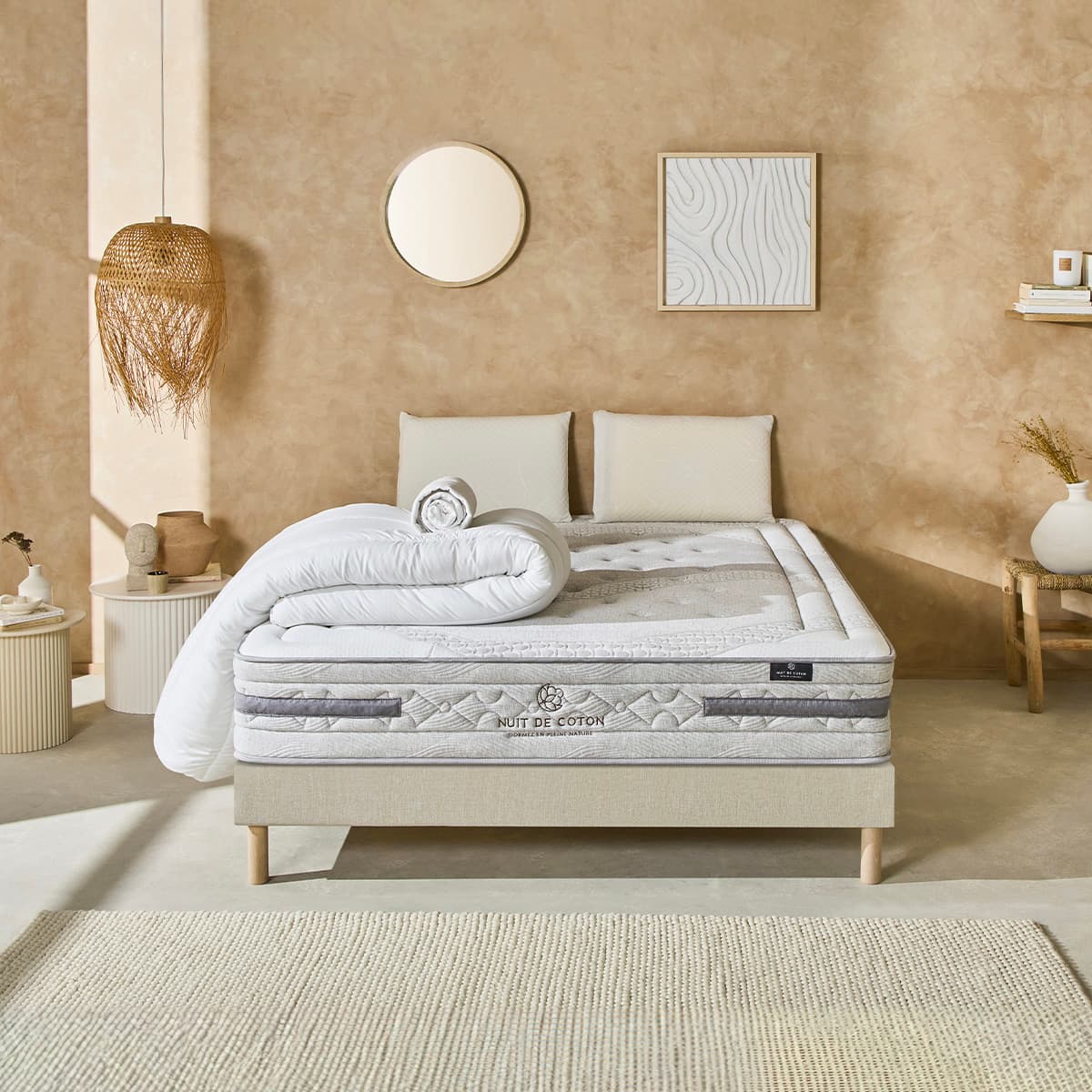 Prêt-à-dormir SÉRÉNADE avec Sommier, Couette, Oreillers et Protège-matelas