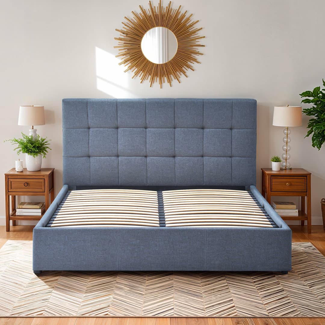 Lit Coffre Tissu Bleu VINCENNES