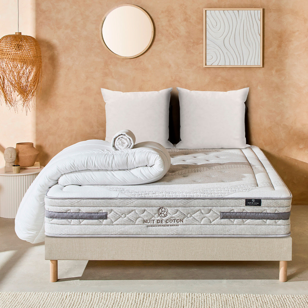 Prêt-à-dormir SÉRÉNADE avec Sommier, Couette, Oreillers et Protège-matelas