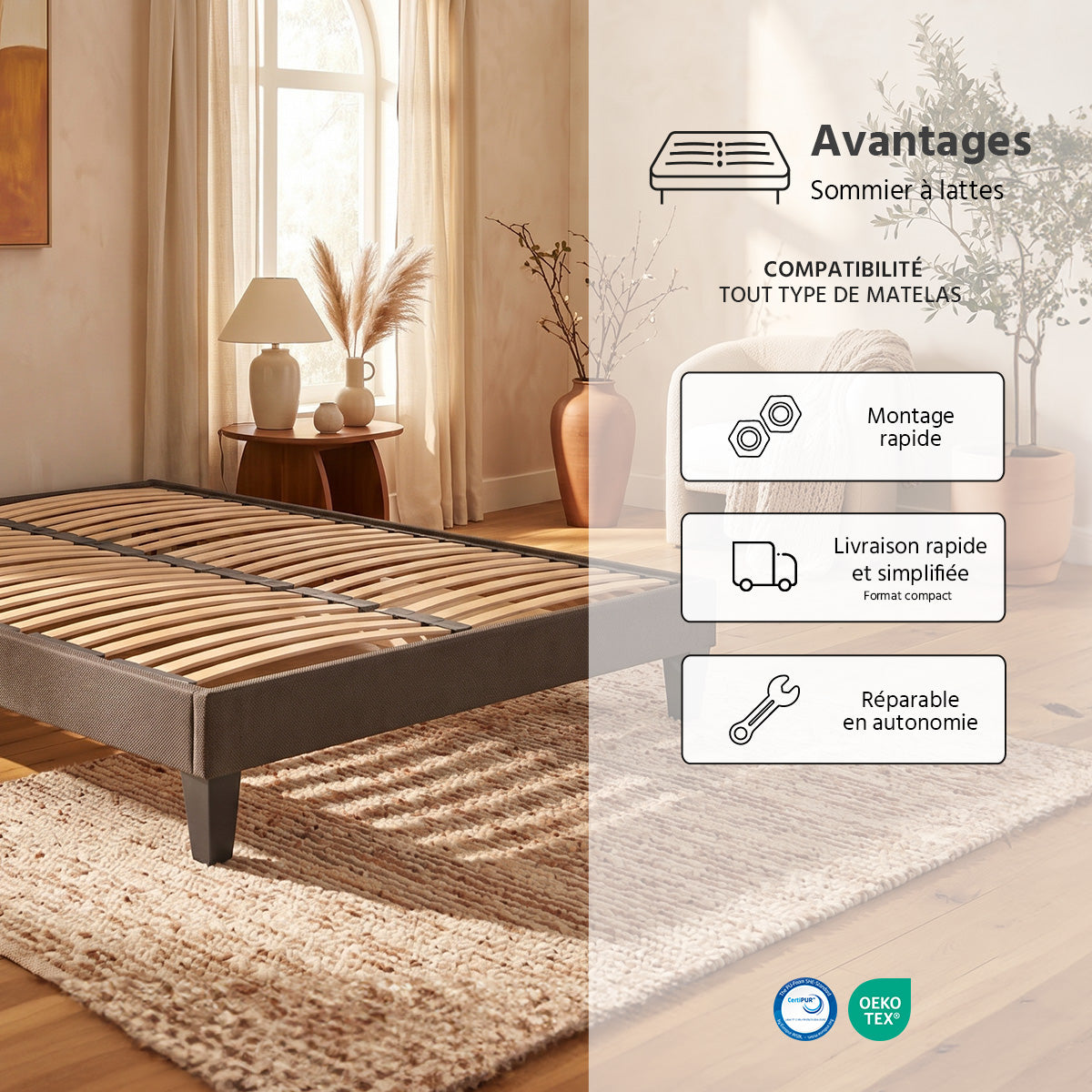Pack prêt à dormir Reina 2.0 - Matelas + Sommier + Couette, oreillers, protège-matelas - 26 cm d'épaisseur