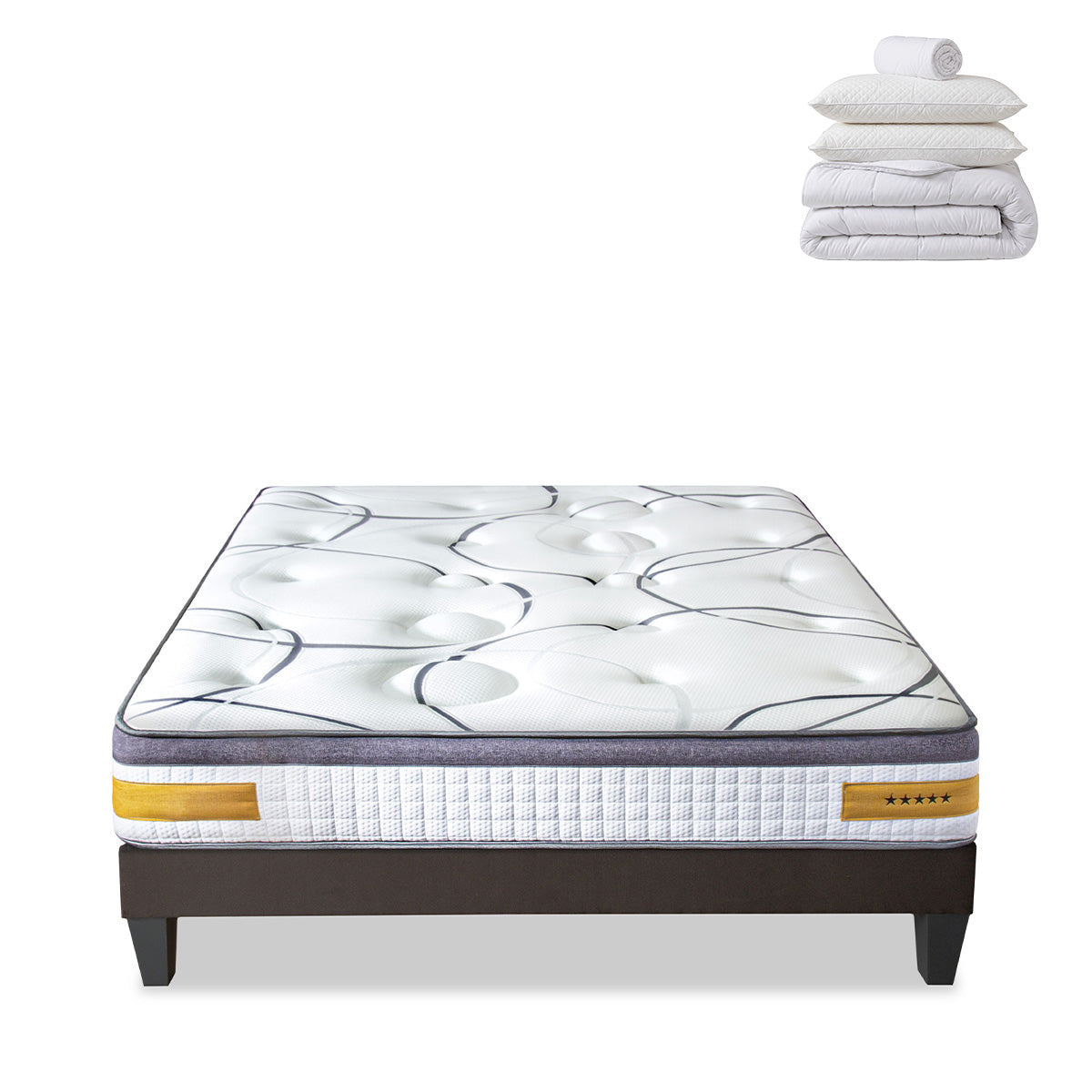 Prêt-à-dormir COPENHAGUE avec Sommier, Couette, Oreillers et Protège-matelas