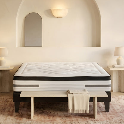 Matelas Bellevue - Ressorts ensachés + mémoire de forme - 24 cm d'épaisseur - Accueil équilibré, soutien ferme