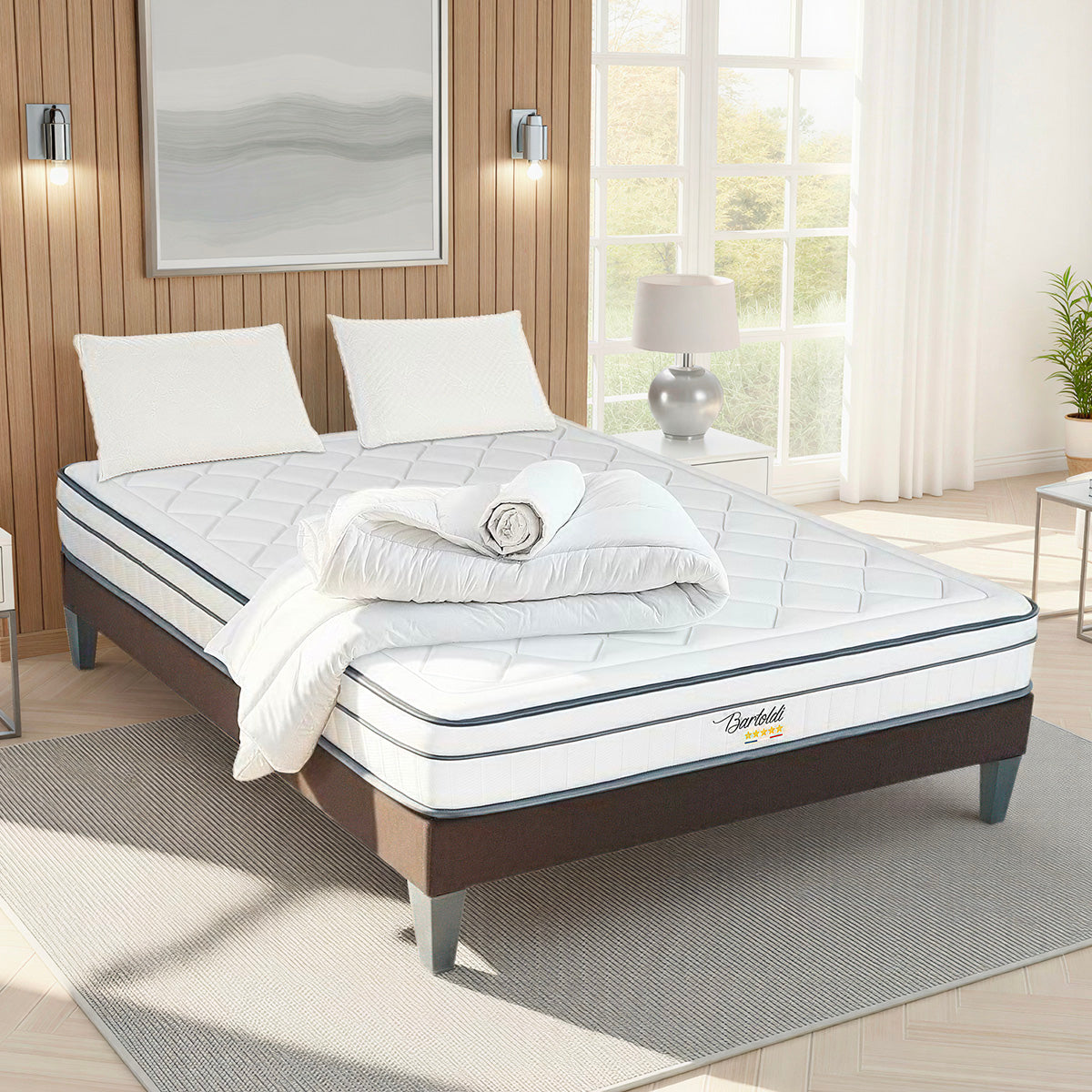 Prêt-à-dormir BARTOLDI avec Sommier, Couette, Oreillers et Protège-matelas