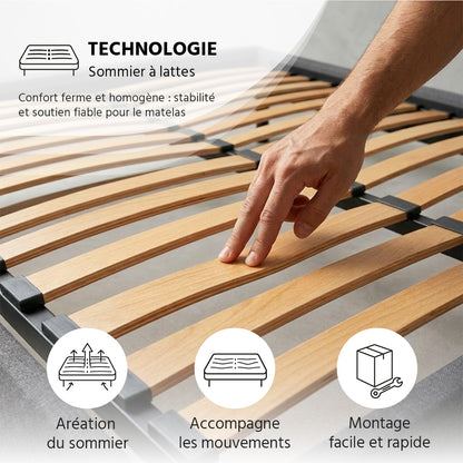 Prêt-à-dormir COPENHAGUE avec Sommier, Couette, Oreillers et Protège-matelas - 24 cm d'épaisseur - Accueil équilibré, soutien ferme