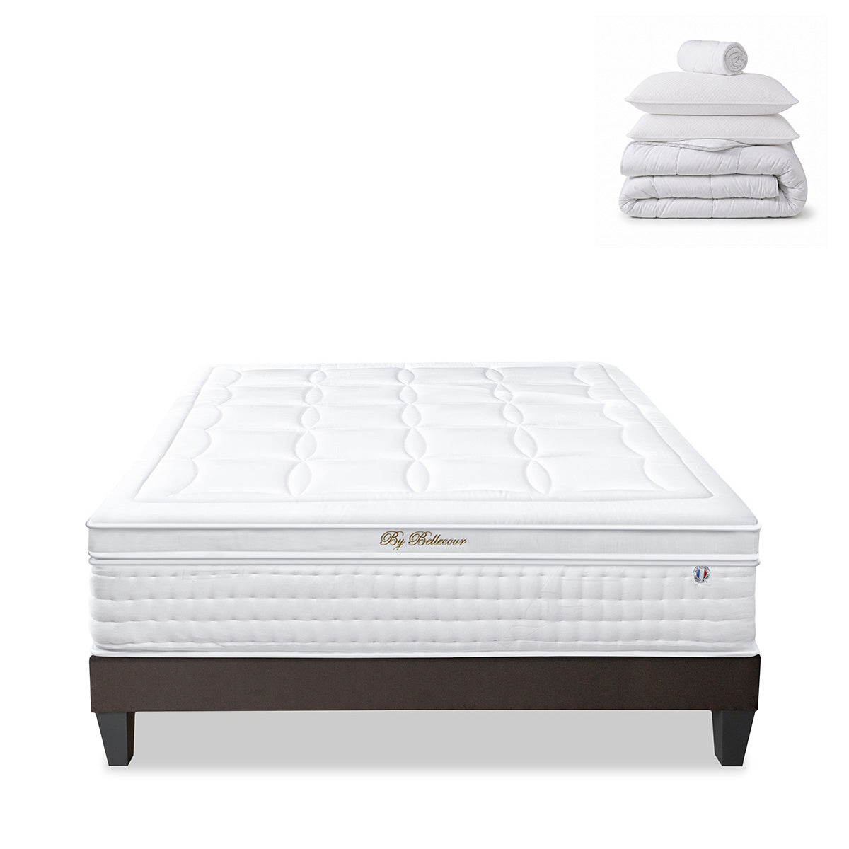 Pack prêt à dormir Empereur - Matelas + Sommier + Couette, oreillers, protège-matelas - 33 cm d'épaisseur
