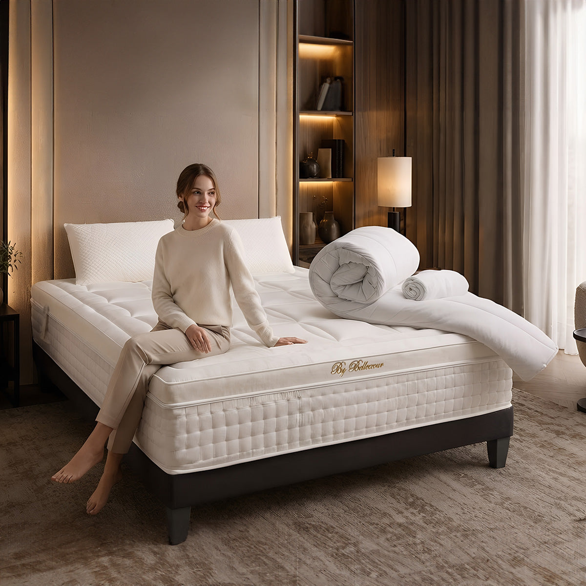 Pack prêt à dormir Empereur - Matelas + Sommier + Couette, oreillers, protège-matelas - 33 cm d'épaisseur