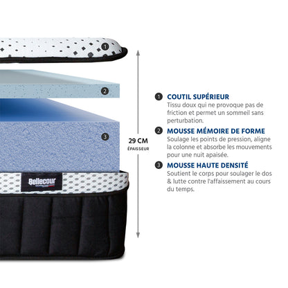 Matelas Célestin 2.0 - Mémoire de forme - Accueil moelleux - 29 cm d'épaisseur