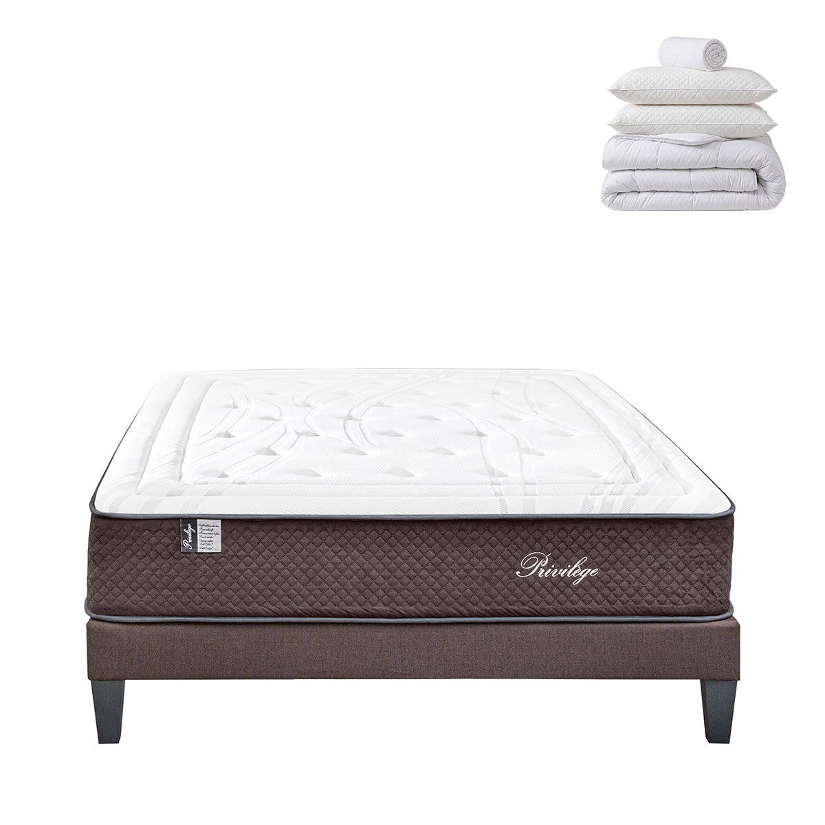 Pack prêt à dormir Privilège - Matelas + Sommier + Couette, oreillers, protège-matelas - 30 cm d'épaisseur