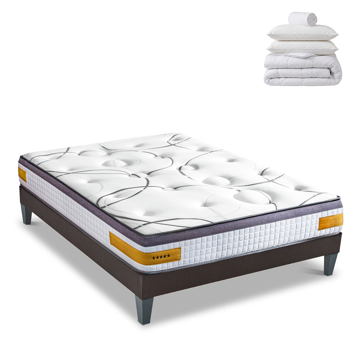 Prêt-à-dormir COPENHAGUE avec Sommier, Couette, Oreillers et Protège-matelas
