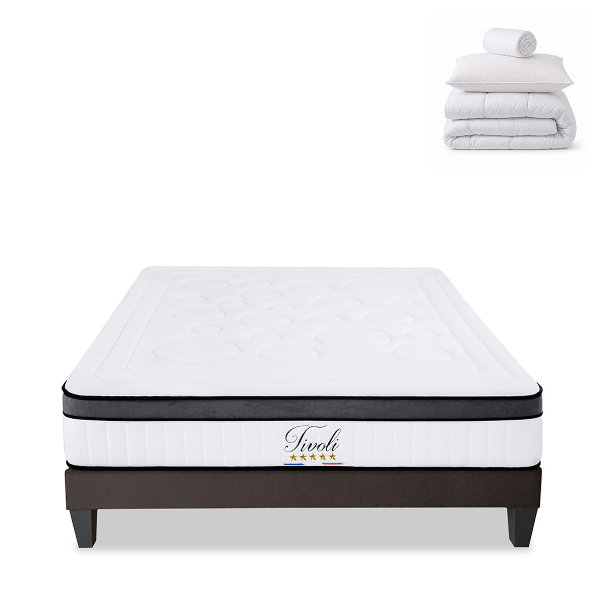 Pack prêt à dormir Tivoli - Matelas + Sommier + Couette, oreillers, protège-matelas - 25 cm d'épaisseur